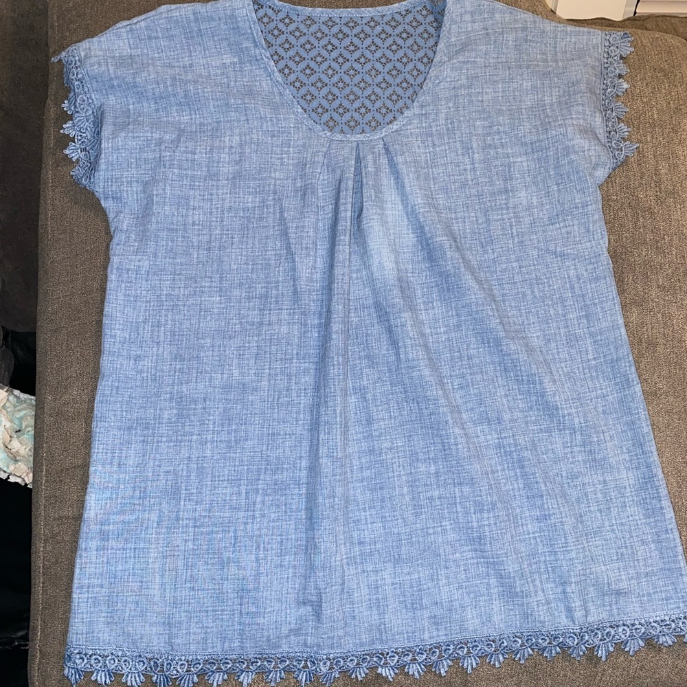 Blue Lace Trim Women's Top